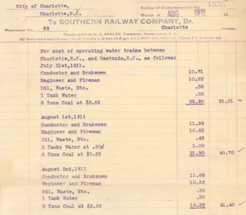 An image of a receipt from Southern Railway Company.