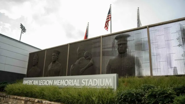 An image of the American Legion Memorial Stadium sign.