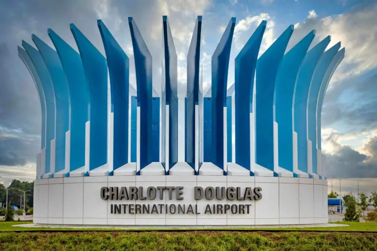 An image of Charlotte Douglas International Airport entry monument.