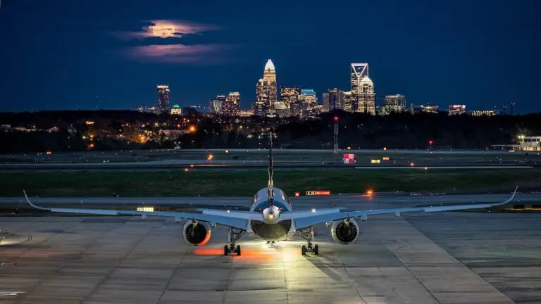 An image of the Charlotte skyline from the runway.