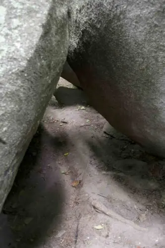 An image of a natural shelter provided by the large boulders.