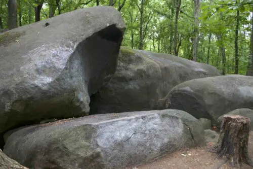 An angled image of the Big Rock Rock Shelter.