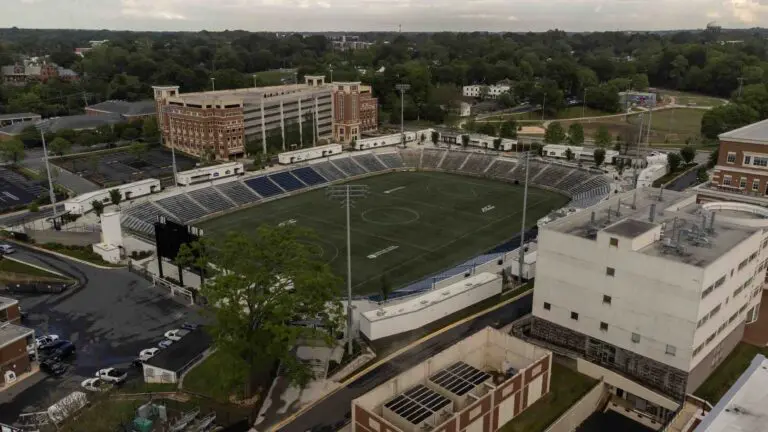 A drone image of the American Legion Memorial Stadium.