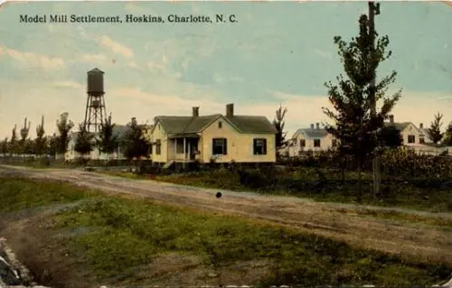 An image of a postcard of Hoskins Mill Village.