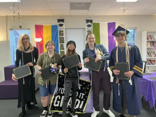 An image of a Lavender Graduation ceremony at Time Out Youth.