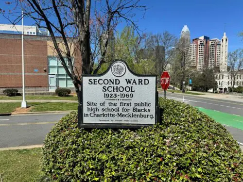 An image of the historical marker for Second Ward High School.