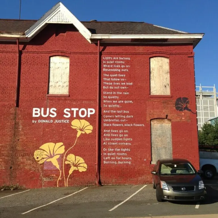 An image of the “Bus Stop” poem on the wall of the Treloar House.