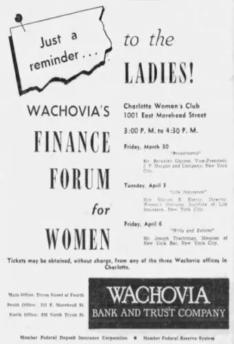 An image of a newspaper clipping promoting the Wachovia Finance Forum for Women.