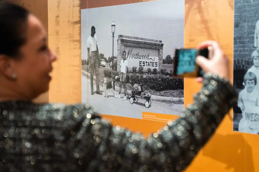 Woman taking photo of exhibition