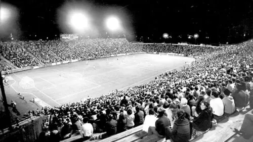 A photo of a crowd watching the Carolina Lightin' winning the American Soccer League championship in September 1981.